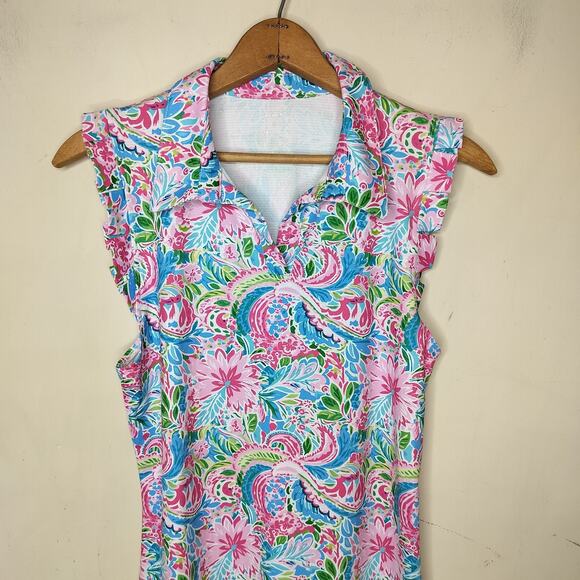 Gottex Floral Stretch Sleeveless Top Collared Colorful - Picture 2 of 9